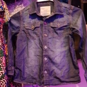Kids Denim Button Up Long Sleeve Shirt.
